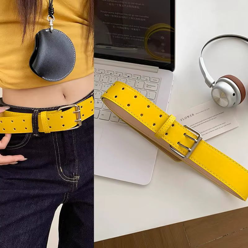 Nouvelle ceinture jaune Y2K à double boucle