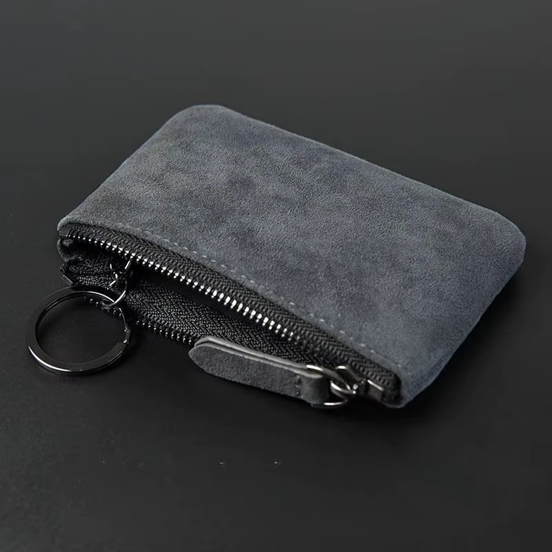 Mini Portefeuille en Cuir Simple et Portable Petit Porte-Monnaie à Fermeture Éclair Rétro pour Hommes et Femmes Porte-Cartes de Crédit Fin