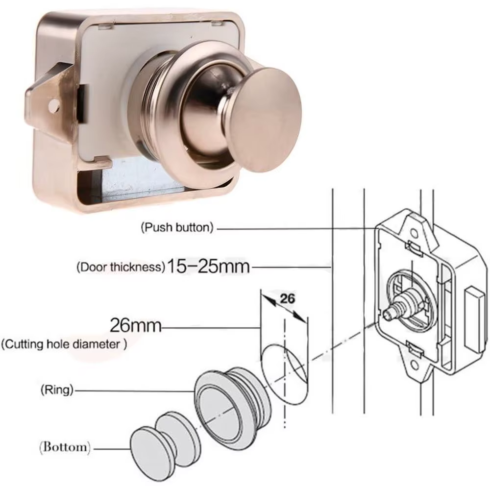 Serrure à bouton poussoir pour meubles, camping-car, voiture, caravane, bateau, moteur, maison, armoire, serrures MELLatch, quincaillerie, serrure de porte, 15-18mm