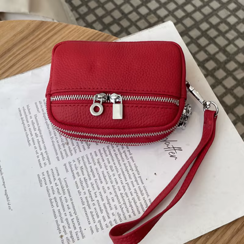 Portefeuille mini à double fermeture éclair pour femme