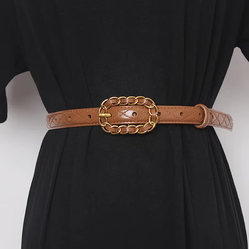 JOBelt-Petite ceinture avec jupe en jean, coutures matelassées, broche vintage
