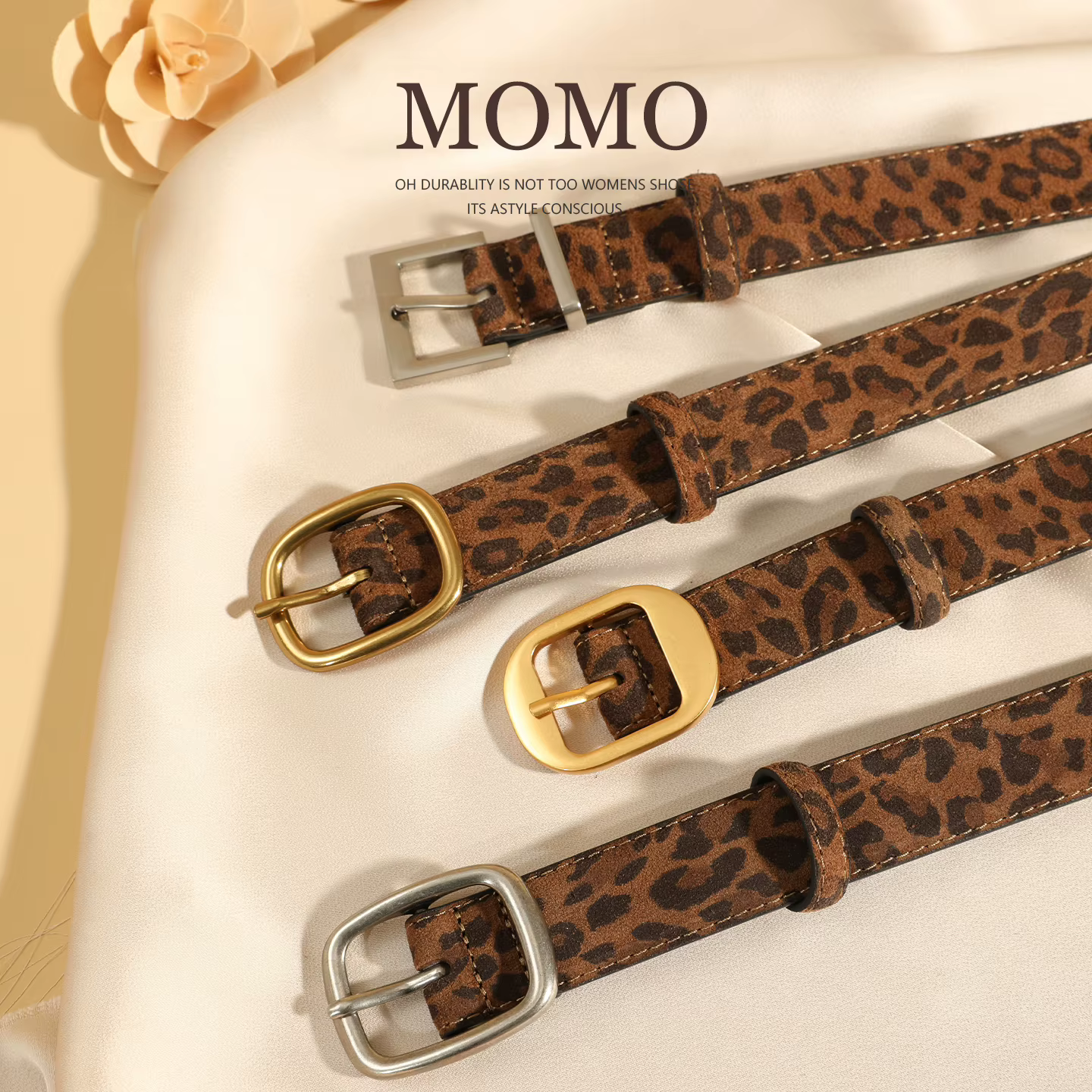 Ceinture en cuir suédé imprimé léopard pour femmes