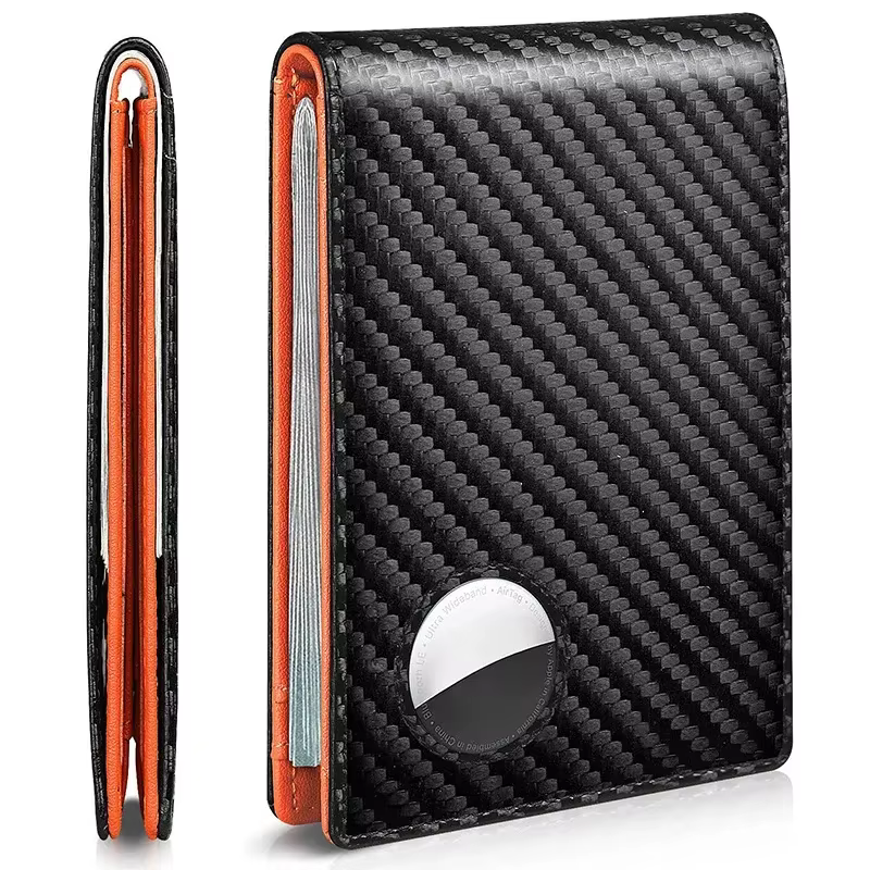 Portefeuille en fibre de carbone pour homme et femme, compatible AirTag, anti-RFID, porte-cartes bancaires et de crédit, pochette à monnaie, portefeuilles intelligents de luxe pour traceur AirTag
