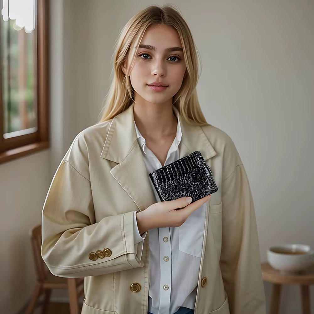 WESTAL portefeuille en cuir court mode grande capacité portefeuille en cuir verni multi-fonctionnel deux fois portefeuille pour femme