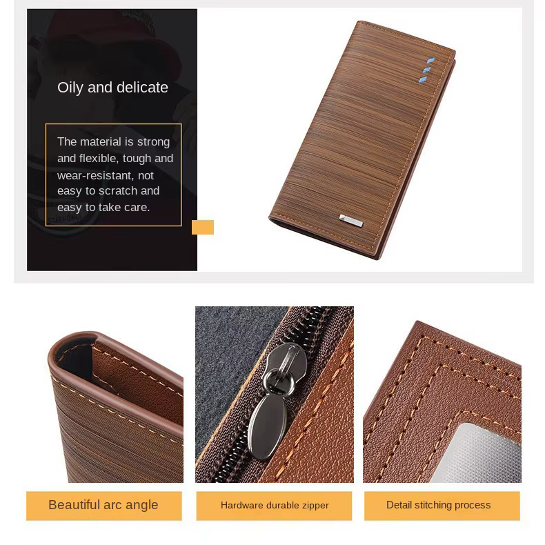 Nouveau Long portefeuille couleur café chéquier Style hommes grande capacité PU rétro