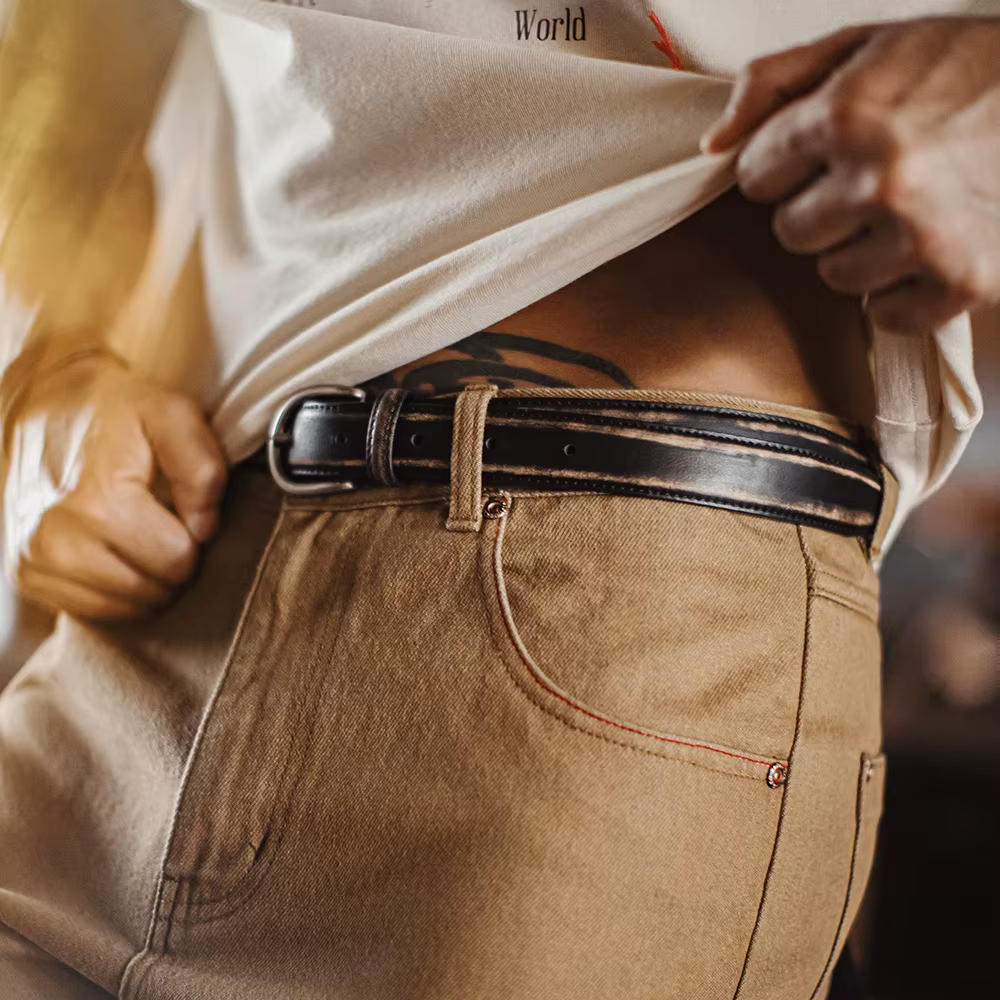 Maden – ceinture en cuir noir Vintage pour hommes