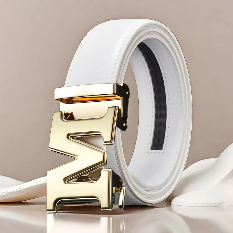 Ceinture blanche pour homme 2026 avec boucle automatique en alliage – Tendance