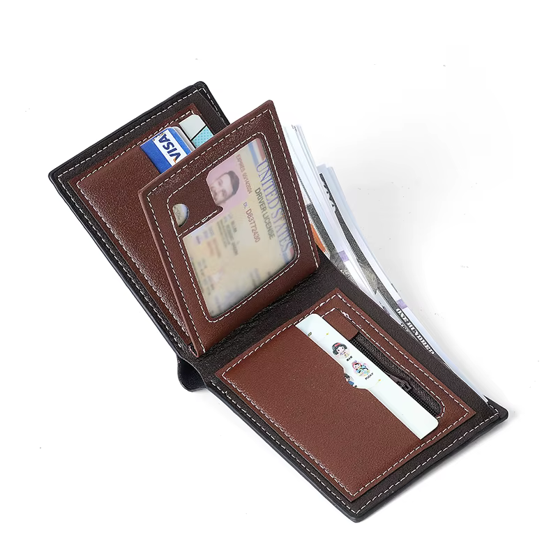 Portefeuille en cuir haute capacité pour hommes, petit portefeuille Photo multi-fentes pour pièces de monnaie, portefeuille Vintage