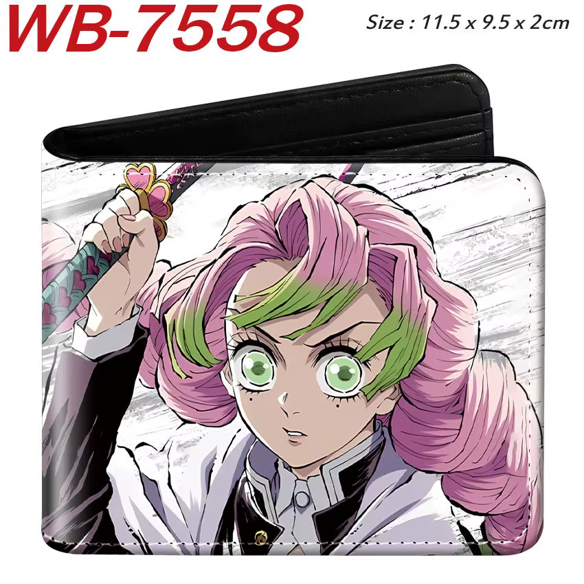 Portefeuille court à deux volets Demon Slayer en cuir PU, porte-cartes imprimé avec personnage d'anime, 11.5x9.5x2cm, pour hommes et femmes, fans d'anime, usage quotidien