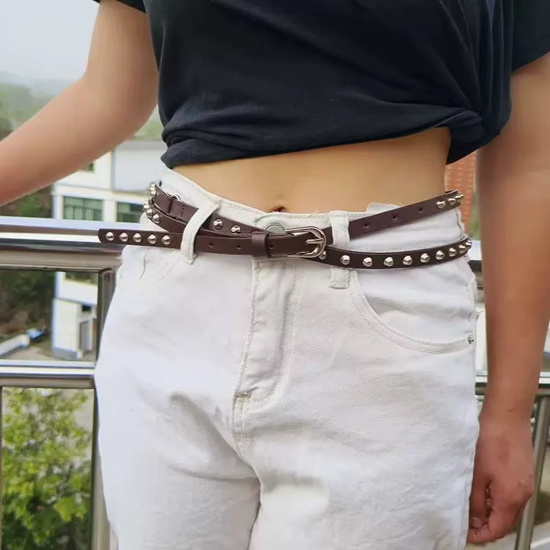 Ceinture Double cercle noire unie polyvalente pour femmes en cuir PU pour décoration de robe et de jean
