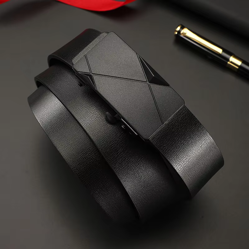 Ceinture à cliquet en cuir PU de luxe pour hommes – Boucle automatique avec micro-ajustement