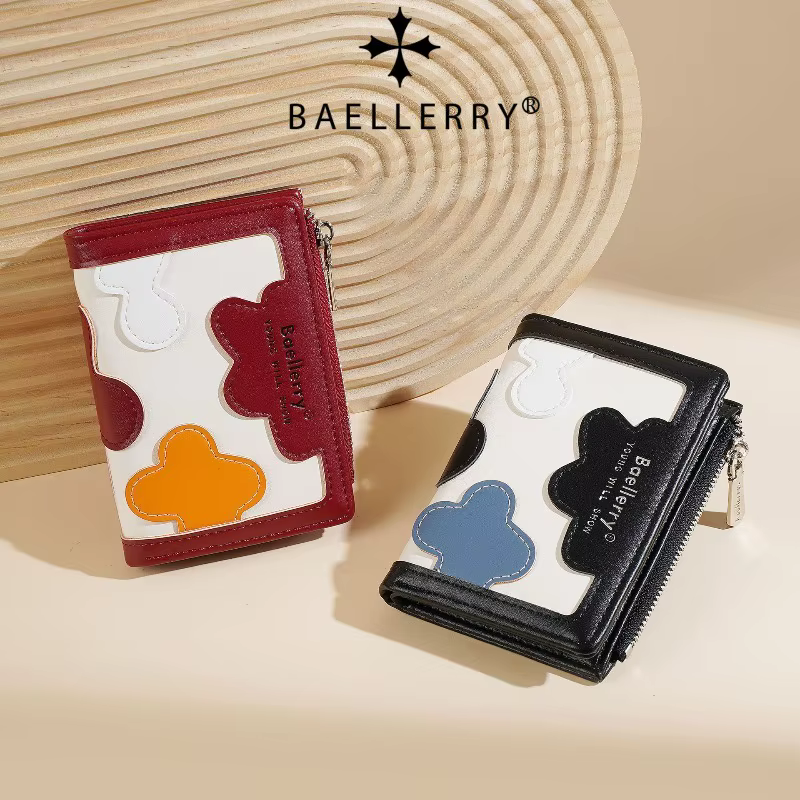 Portefeuille patchwork pour femme Baellerry, joli portefeuille à fermeture éclair pour étudiante, avec plusieurs emplacements pour cartes et compartiment à monnaie
