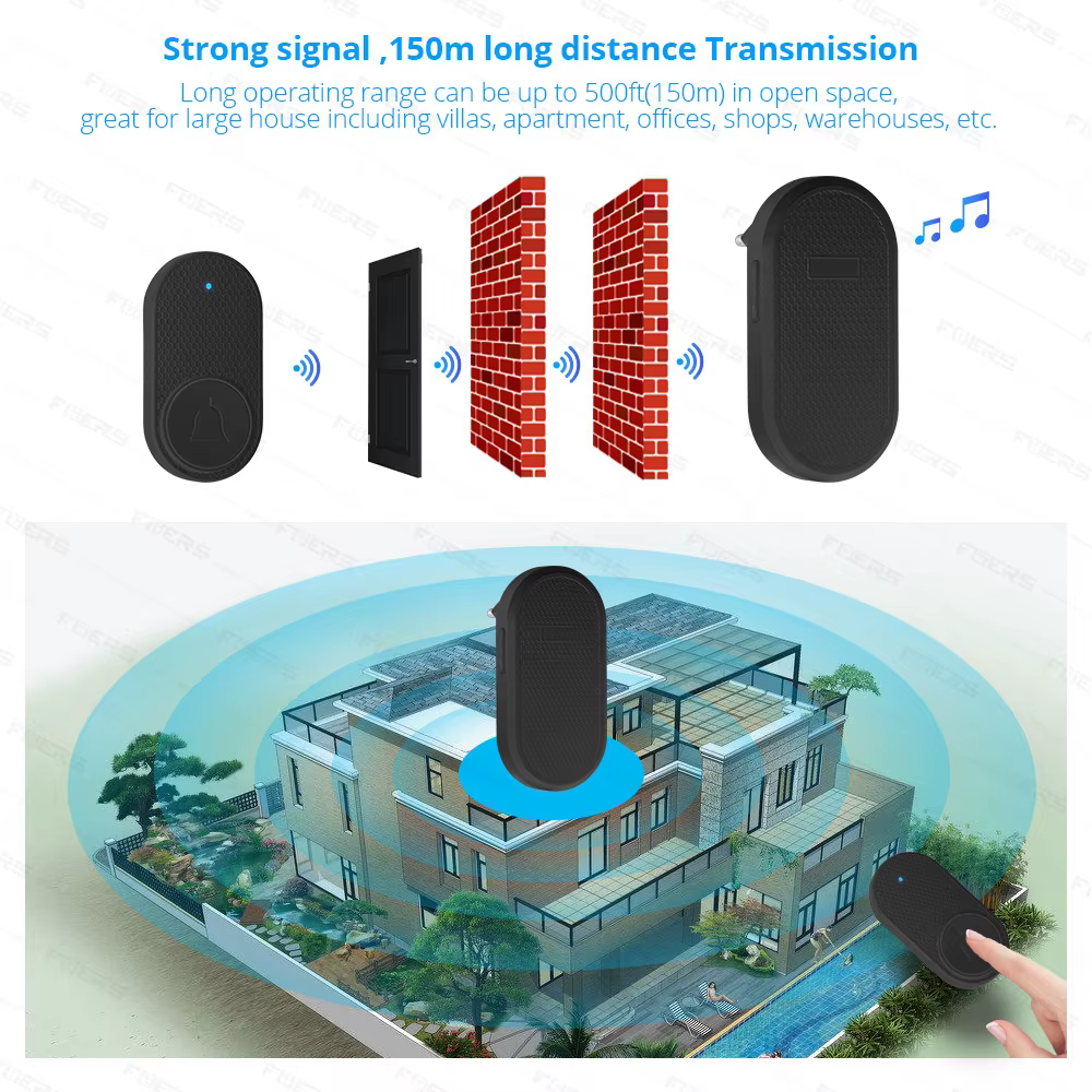 Sonnette sans fil étanche carillon de bienvenue sonnette de porte de maison intelligente 32 chansons mélodies intelligentes alarme avec cartouches de batterie M558
