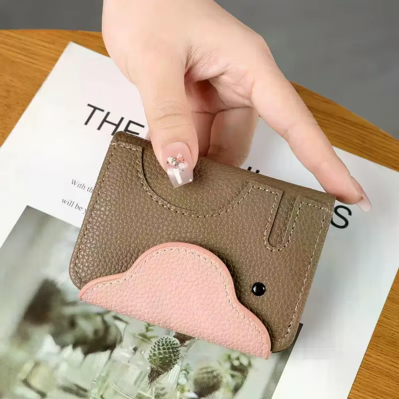 Portefeuille portable en cuir motif éléphant de dessin animé pour femme