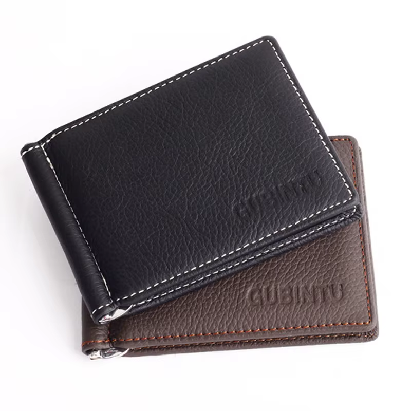 GUBINTU Portable Mini hommes en cuir véritable pince à billets portefeuille avec poche pour monnaie petite carte