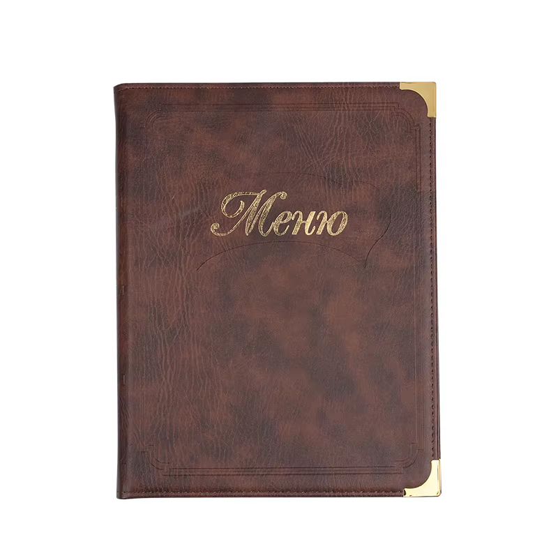 Porte-menu en cuir PU durable pour restaurant, optique A4, dossier d'affichage de cartes de poche, vin noir et marron, 7 feuilles