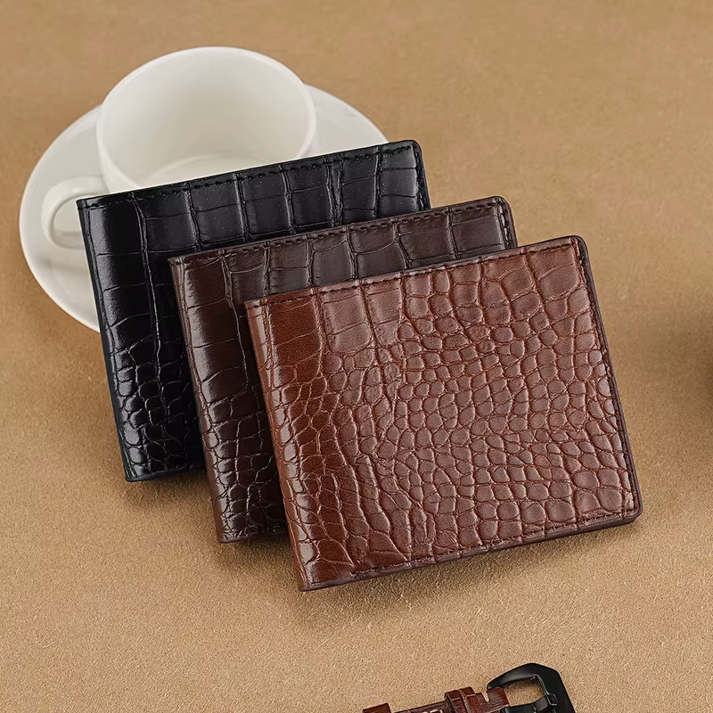 Portefeuille en cuir de crocodile à deux volets