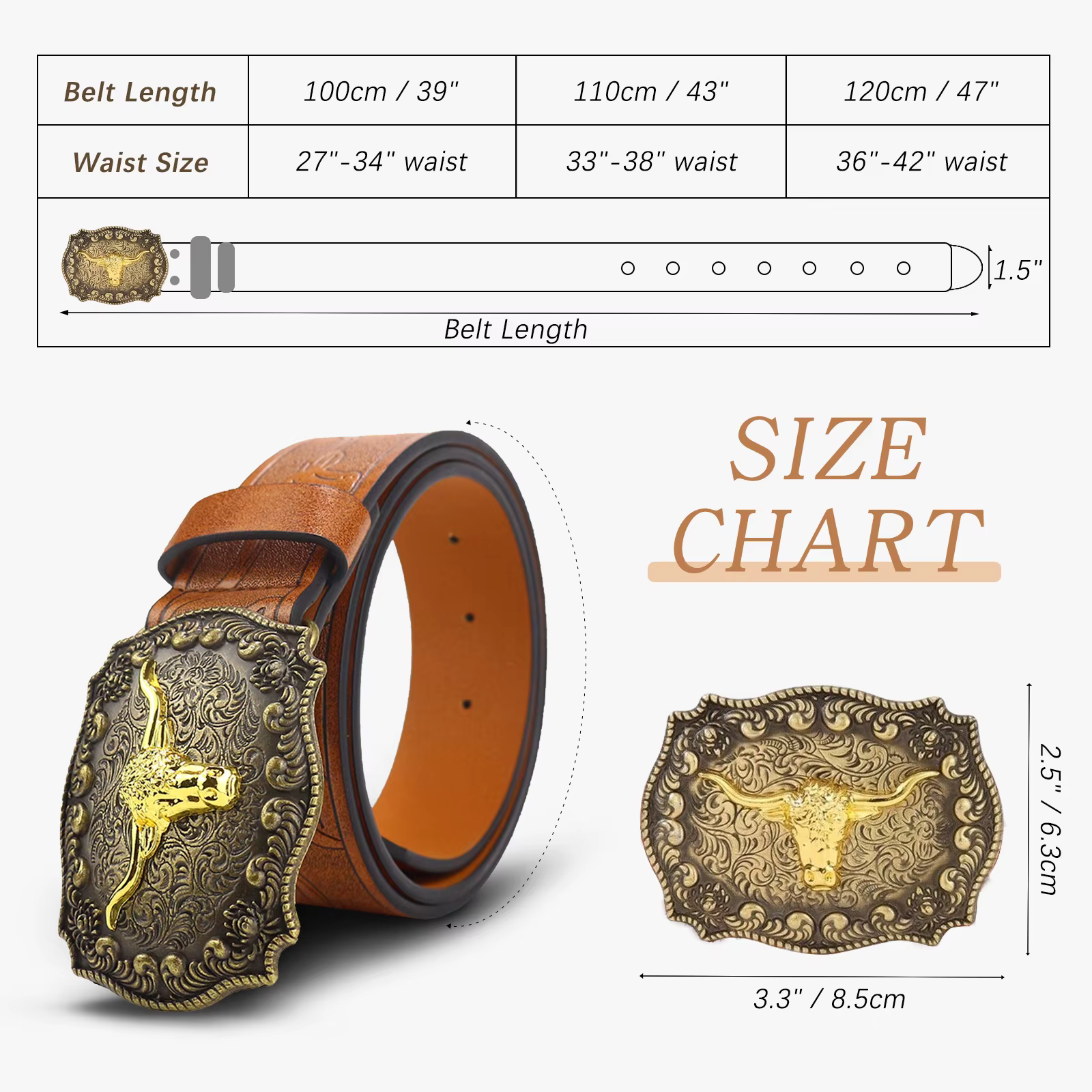 OYIFAN Western Cowboy ceinture jeans boucle ardillon