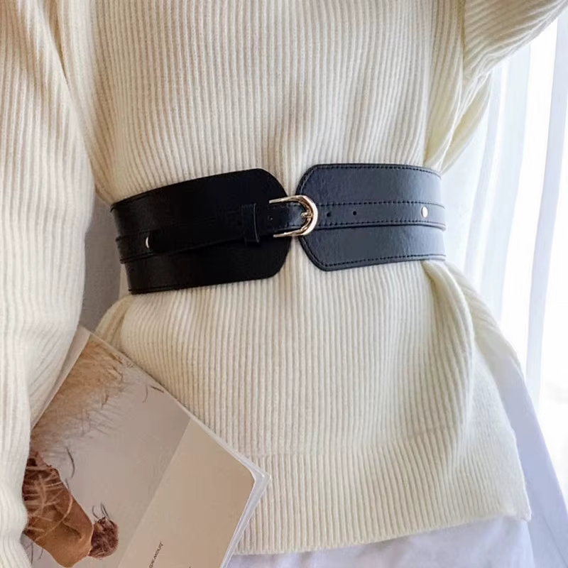 Ceinture Corset large en cuir PU pour femmes, couleur unie, rétro, élastique, slim, robe, manteau, bandage décoratif