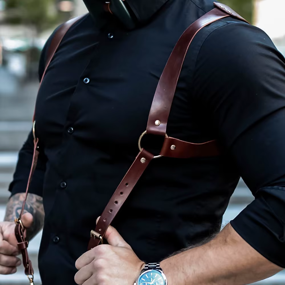 Bretelles pantalons pour hommes en cuir réglable sac à dos