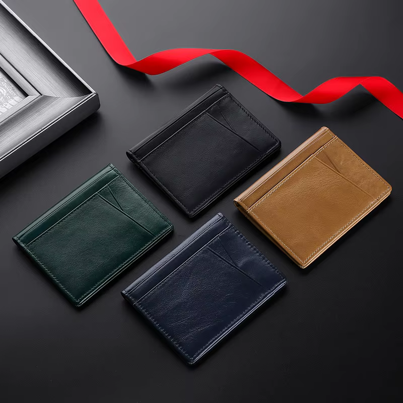 Porte-cartes en cuir véritable avec nom personnalisable pour hommes et femmes