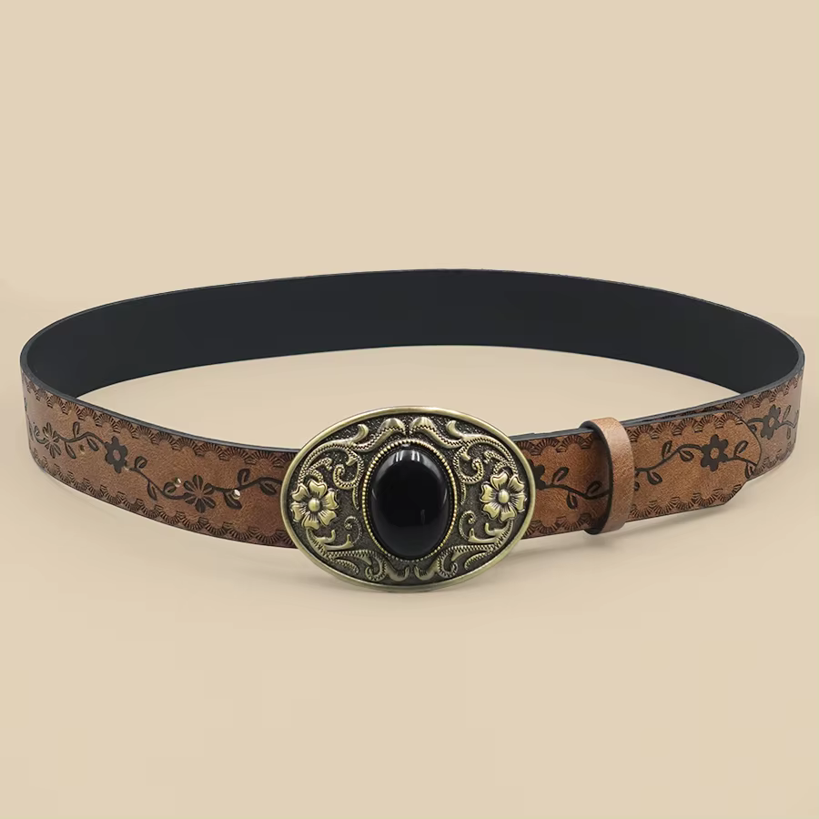Ceinture pour femmes incrustée de Turquoise noir de Style Court rétro, Style Denim occidental, ceinture pour femmes de Niche, ceinture en pierres précieuses noires sculptées