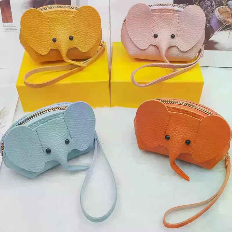 Porte-monnaie éléphant mignon en cuir PU pour femme