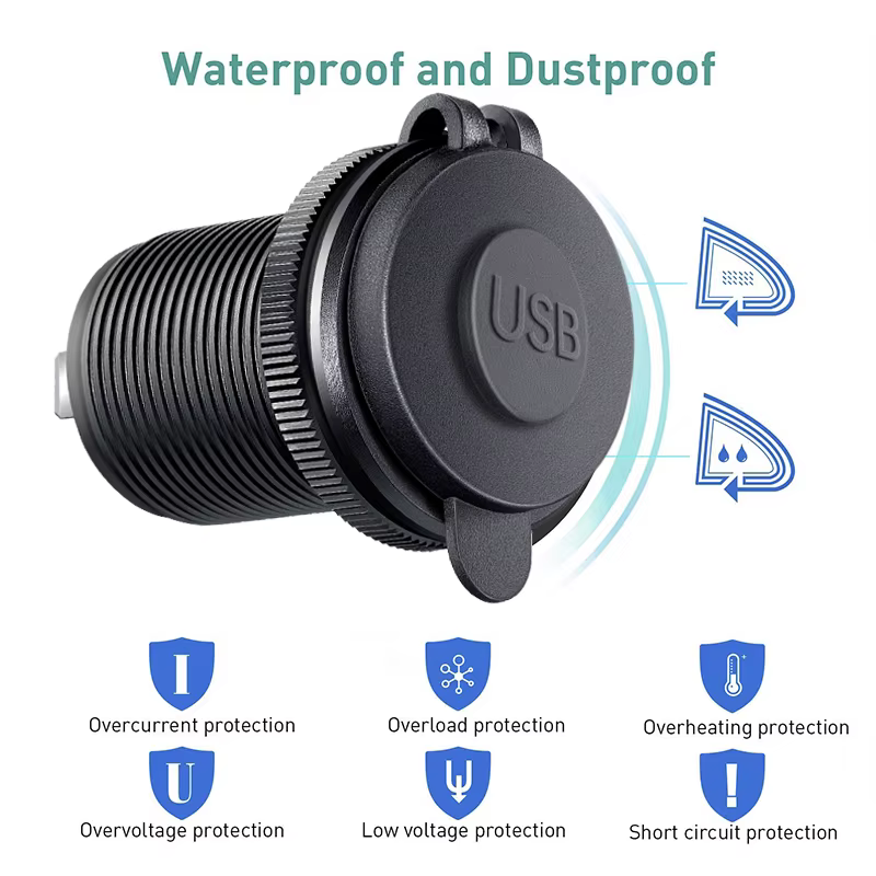 Prise de chargeur usb de voiture de Type c 12/24V, prise de chargeur USB à trois ports USB-C PD et double QC 3.0 pour voiture moto bateau RV