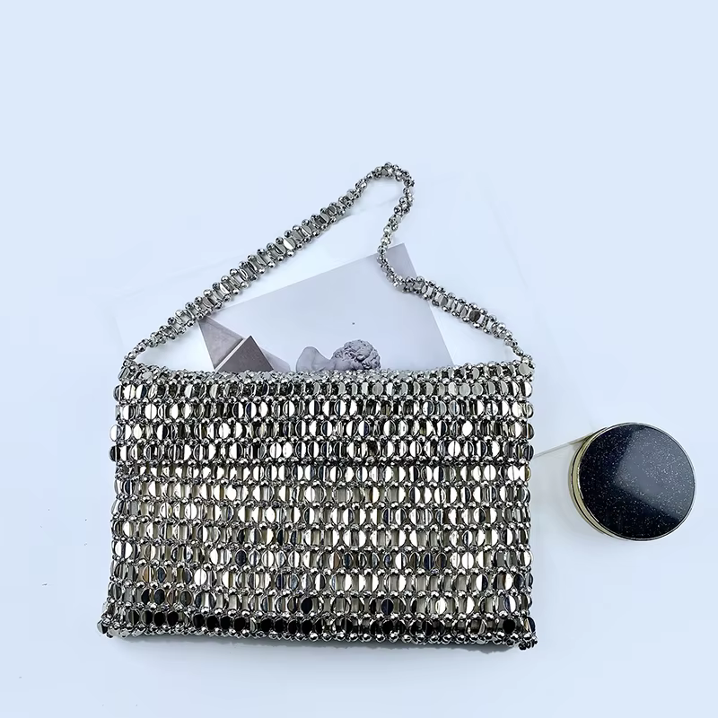 Sac rétro argenté à paillettes métalliques pour femmes