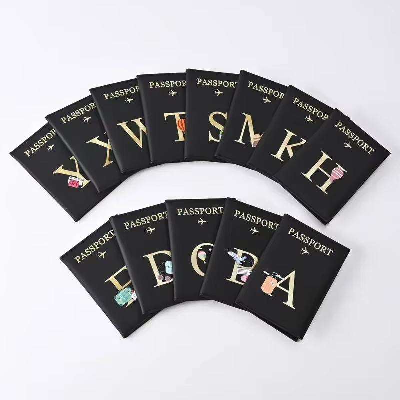 Couverture de passeport en cuir avec lettres imprimées pour hommes et femmes