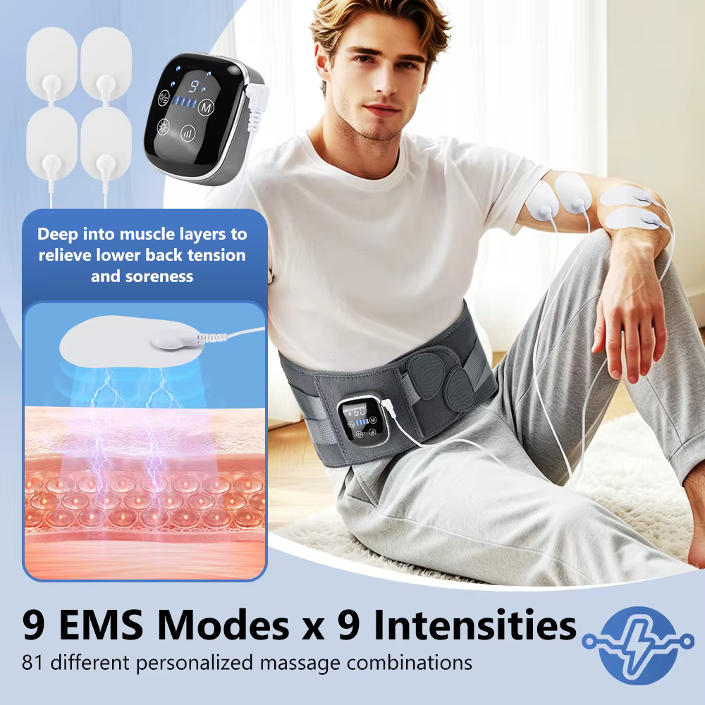 Ceinture Lombaire Chauffante Masseur Dos 9 Modes Vibration Chaleur 40-60°C Rechargeable Soutien