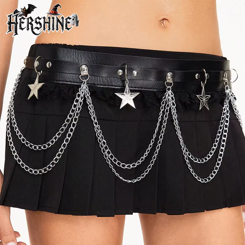HERSHINE – ceinture en cuir avec chaîne étoile pour femmes