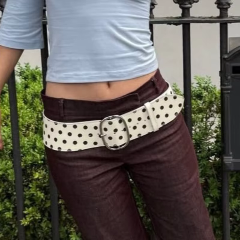 Ceinture large vintage à pois pour femme