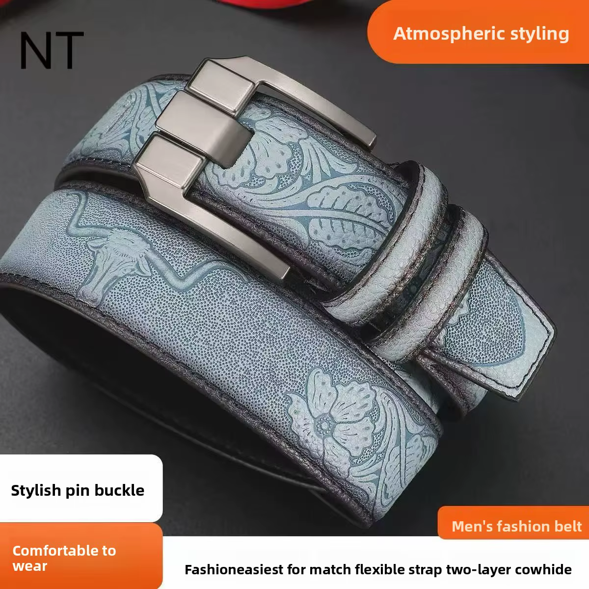 Ceinture vintage haut de gamme pour homme - ceintures en cuir noir et marron avec motifs sculptés exquis