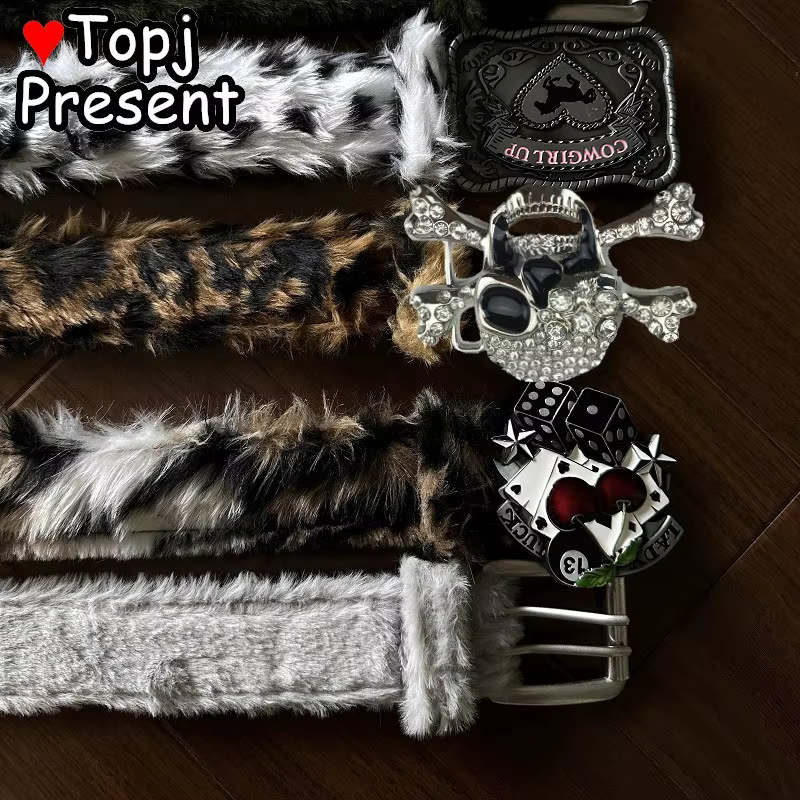 Léopard luxe pour petite amie Y2K Harajuku rétro Western Cowgirl Cowboy Punk fourrure
