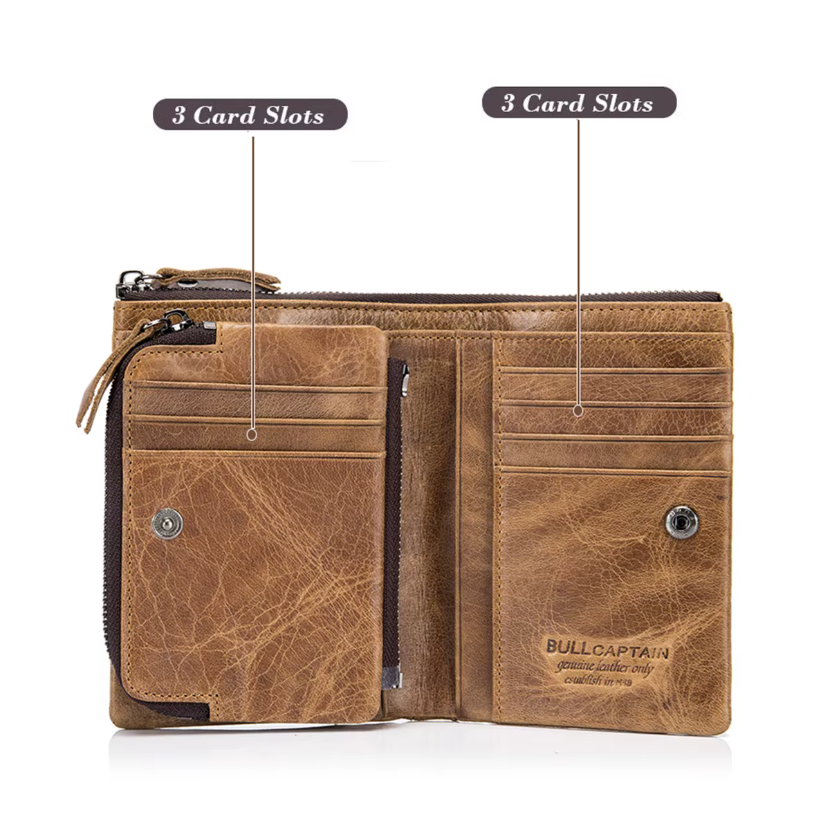 BULLCAPTAIN portefeuille en cuir véritable pour hommes sac à main court petit