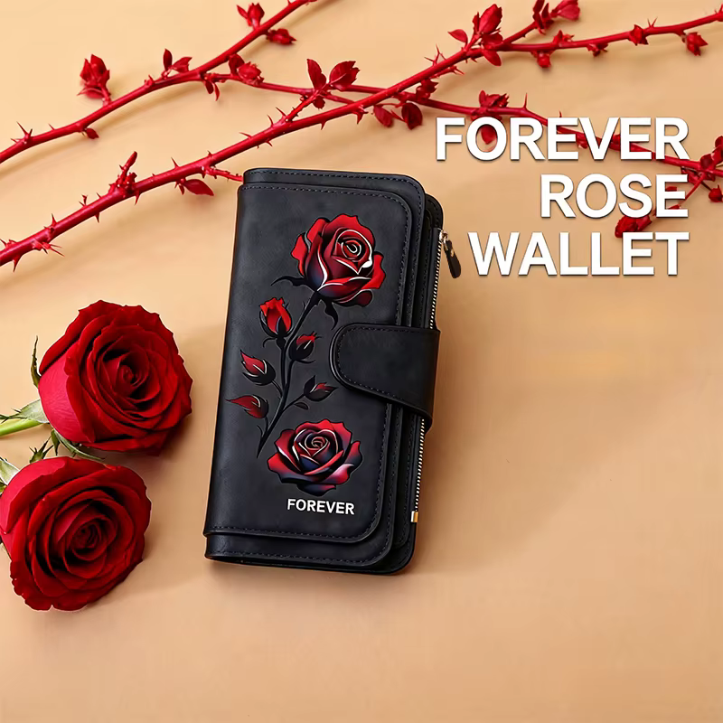 Le portefeuille long pour femme Red Rose comprend plusieurs emplacements pour cartes