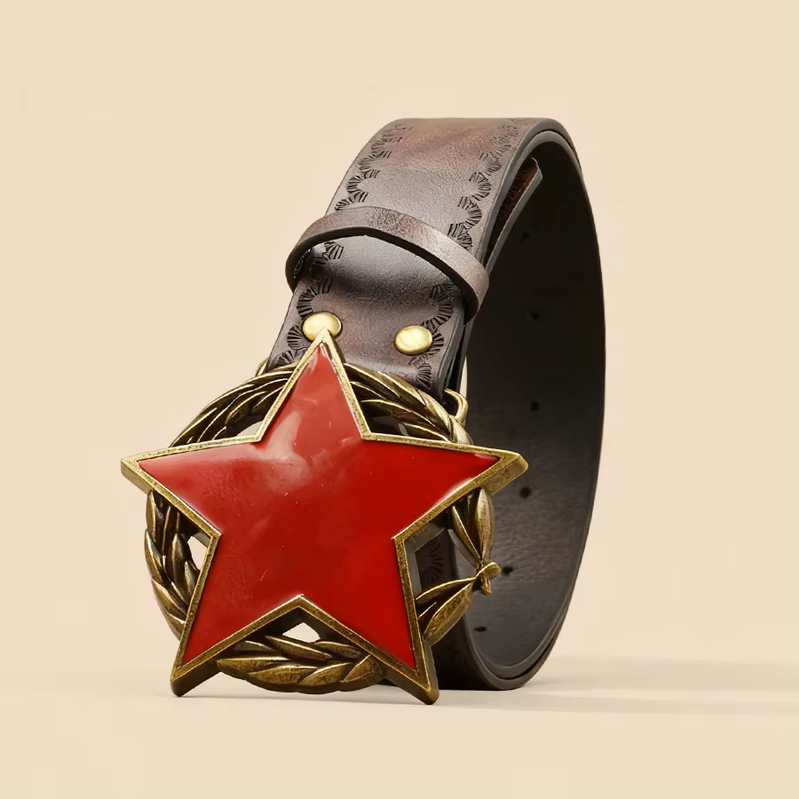 Ceinture vintage à boucle en métal étoile rouge