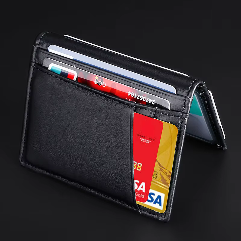 Porte-cartes en cuir véritable avec nom personnalisable pour hommes et femmes