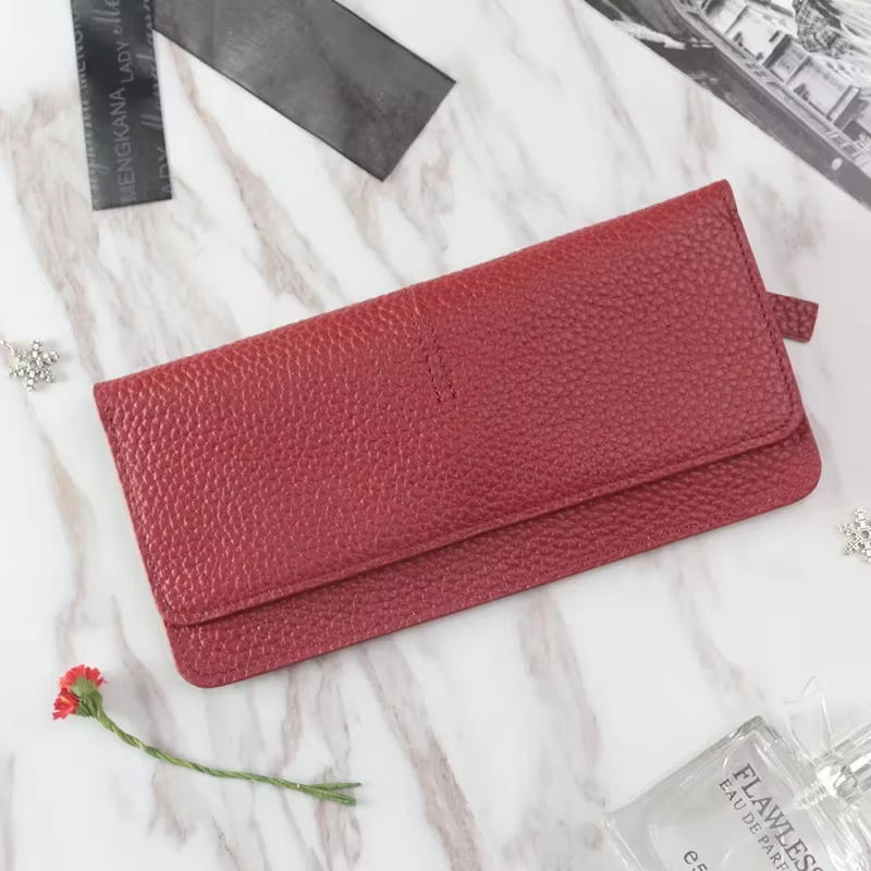 Portefeuille long en cuir véritable pour femme