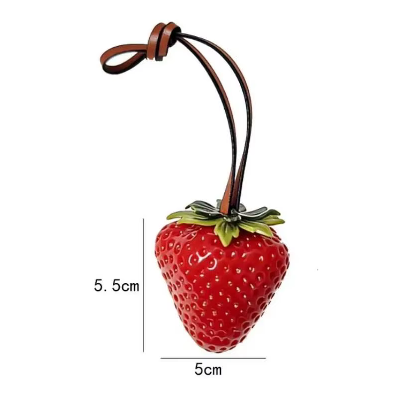 ☂ Porte-clés amusant en résine imperméable en forme de fraise, design 3D, fait main, décoration de voiture, accessoires pour filles
