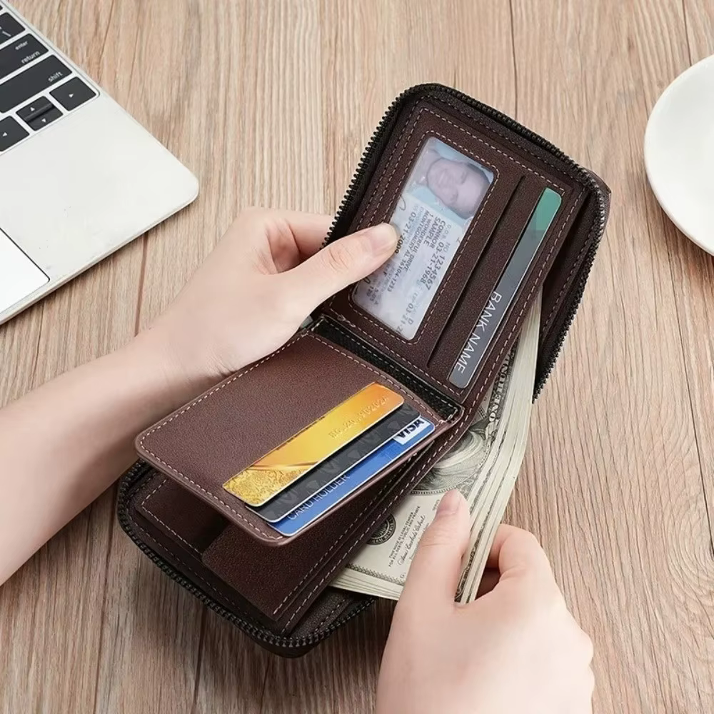Nouveau portefeuille en cuir PU pour hommes fermeture éclair luxe