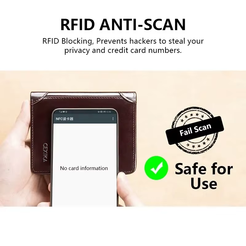 Portefeuilles pour hommes blocage RFID en cuir véritable à trois volets portefeuille court d'affaires