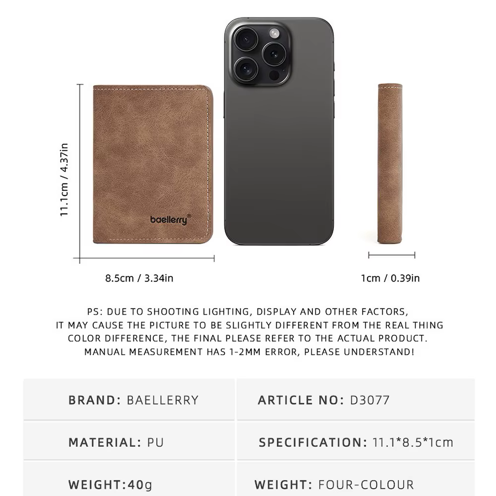 Baellerry portefeuille pour hommes en cuir PU poche avant minimaliste pince à billets essentiels de voyage