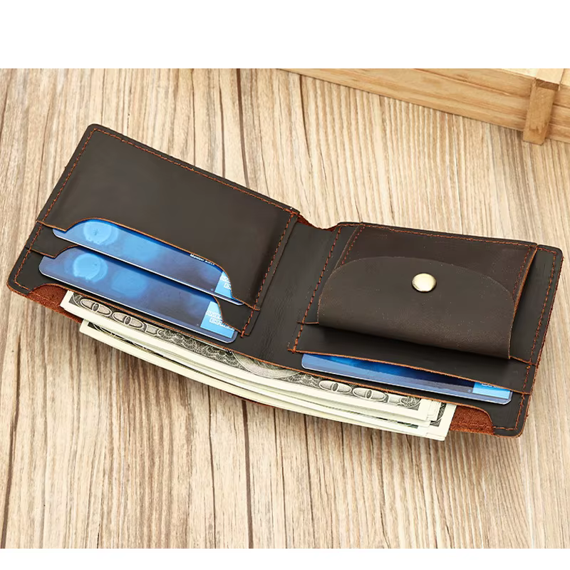 Portefeuille pour hommes en cuir véritable avec poche pour pièces de monnaie portefeuilles