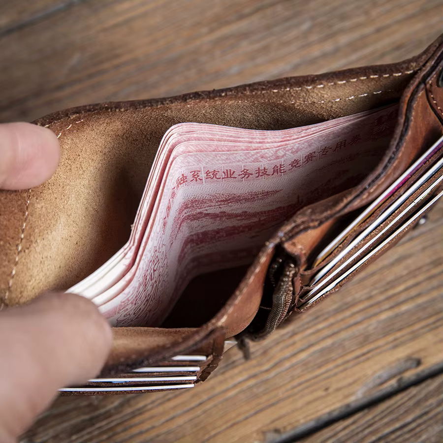 GURO haute qualité hommes portefeuille en cuir véritable Vintage à deux volets pince à billets porte-carte de crédit Design de luxe avec fermeture éclair poche à monnaie