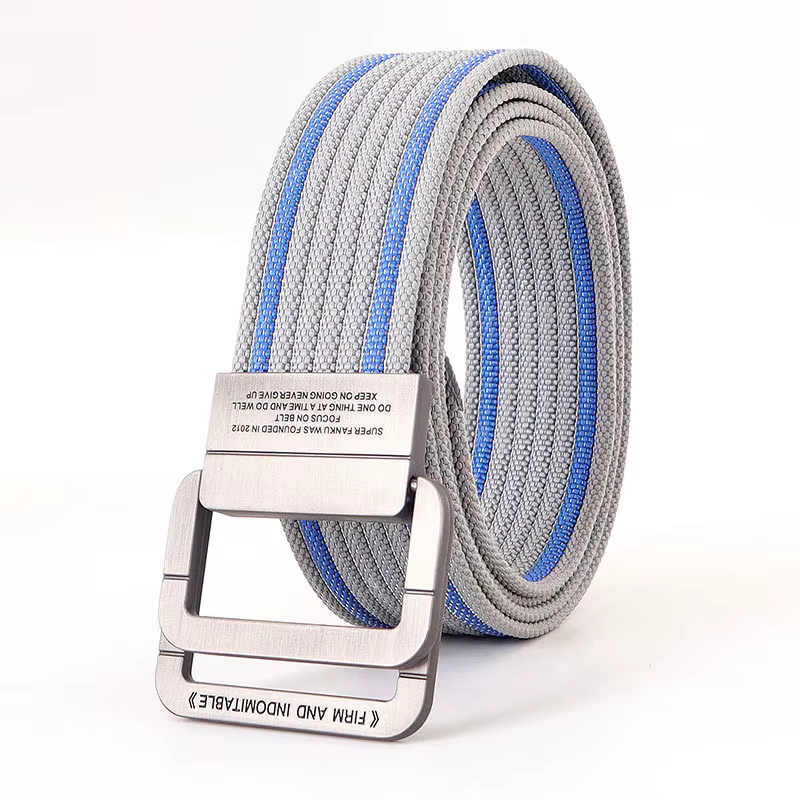 Ceinture en toile à double anneau en métal unisexe