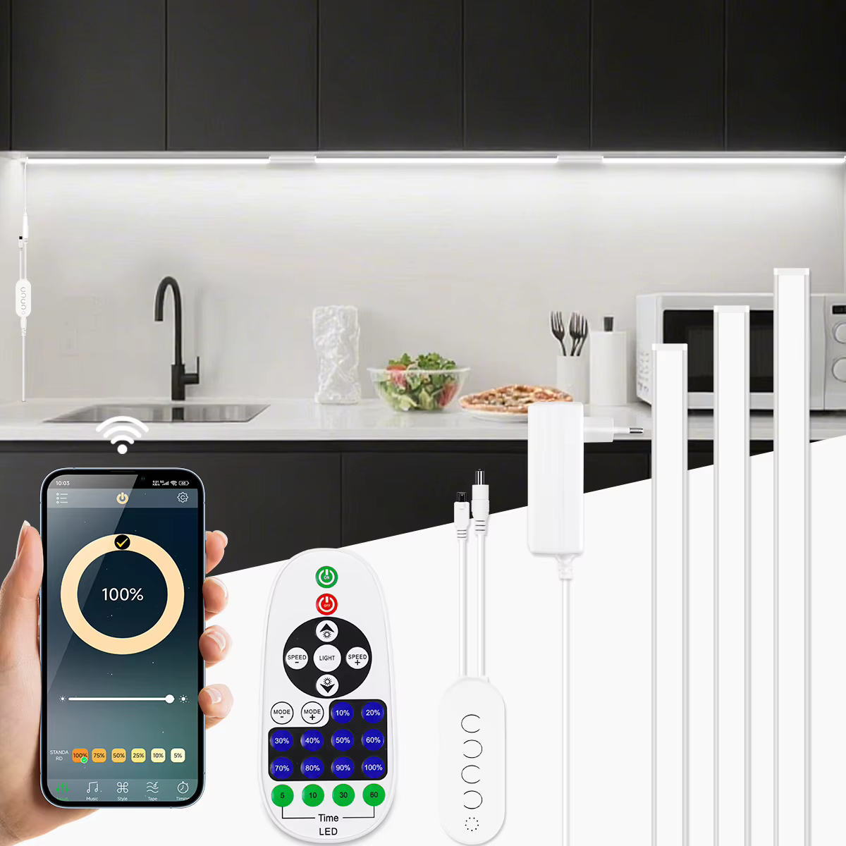 Barre lumineuse LED efficace, variable à la chaleur, télécommande RF/contrôle Bluetooth 12V 30CM/40CM/50CM, éclairage nocturne pour cuisine et salon, 1 à 6 pièces