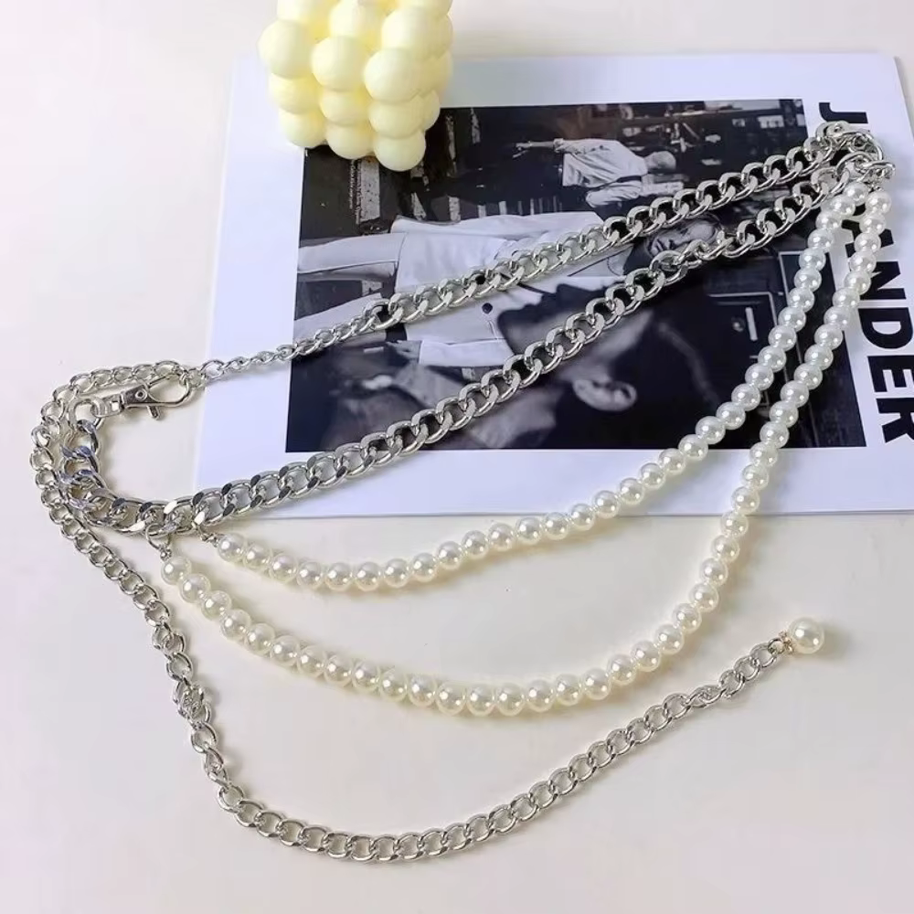 Ceinture élégante multicouche en perles, accessoire de taille polyvalent, chaîne de taille longue à pampilles métalliques, ceintures pour robes et jeans, ceintures bohèmes pour femmes