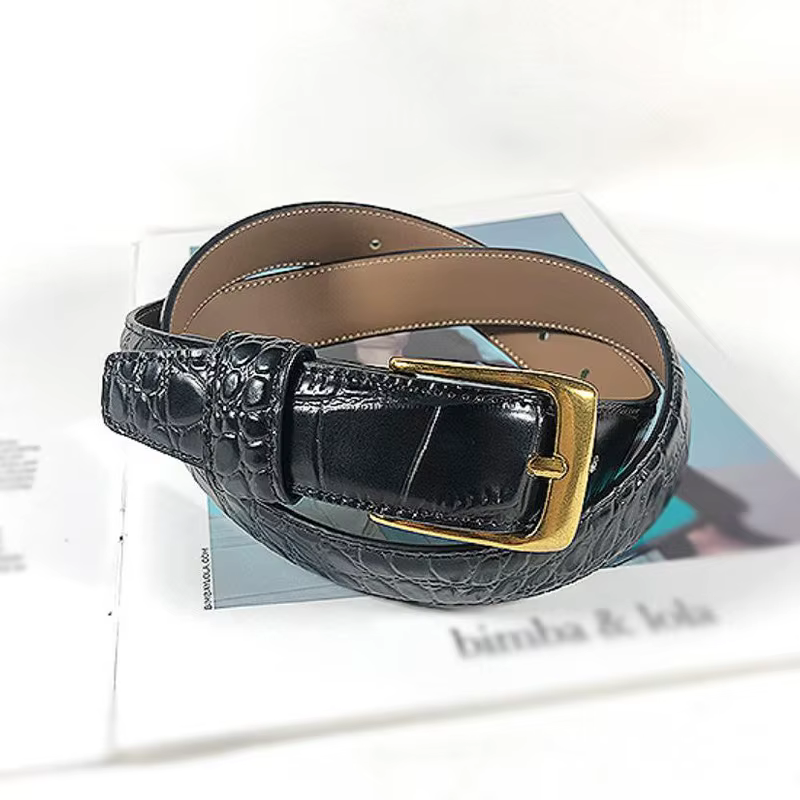 Ceinture fine en cuir véritable pour femme, motif crocodile, simple et polyvalent, décoration avec robe, mode décontractée, bretelles de surintendant, nouveau